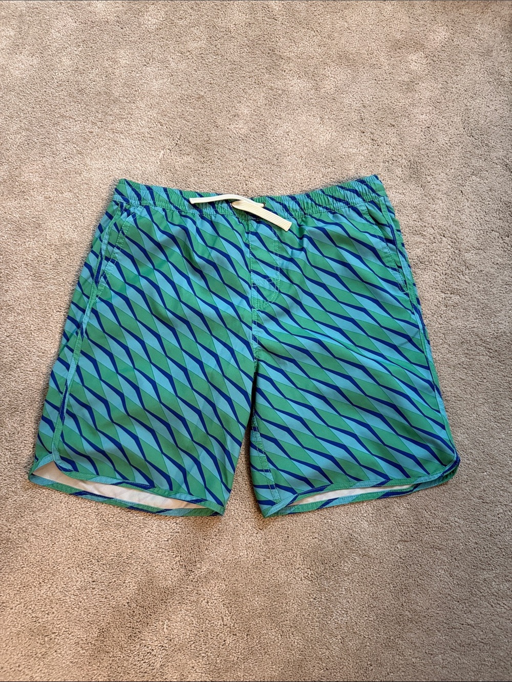 Fair Harbor Boys XL  Green & Blue Diagonal-Stripe Swim Trunks Bathing Suit